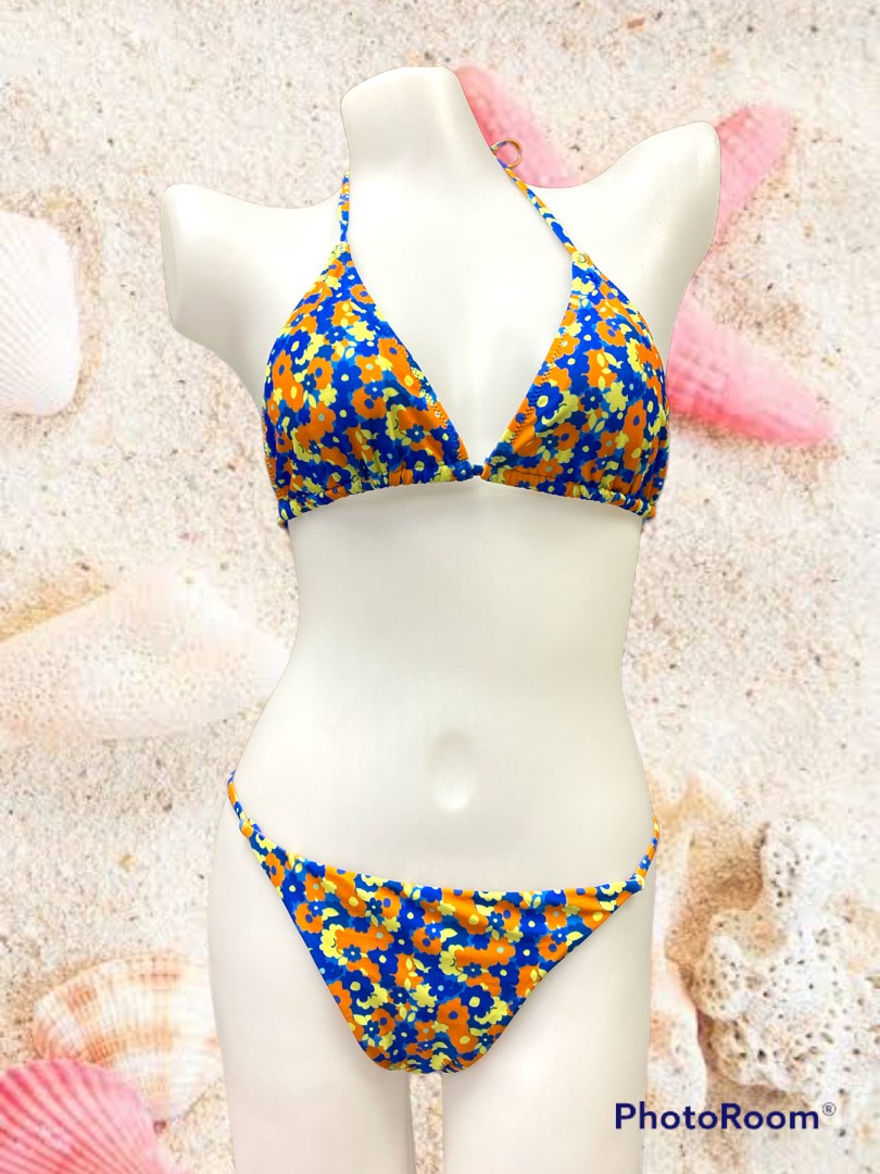 Shein Orange Floral Bikini, Women's Fashion, Swimwear, Bikinis