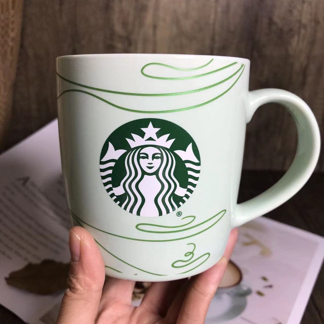 starbucks 14oz ceramic mug white swirl