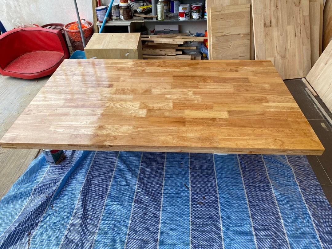 Top solid rubberwood 40mm 5ft x 3 ft kayu meja countertop, Furniture