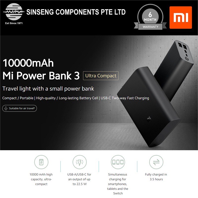 Xiaomi Mi 10000Mah Power Bank 3 Ultra Compact Powerbank, Mobile