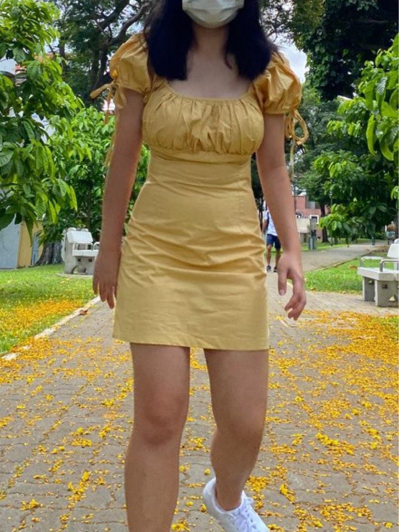 Yellow Floral Print Pleated Milkmaid Mini Dress main image 1