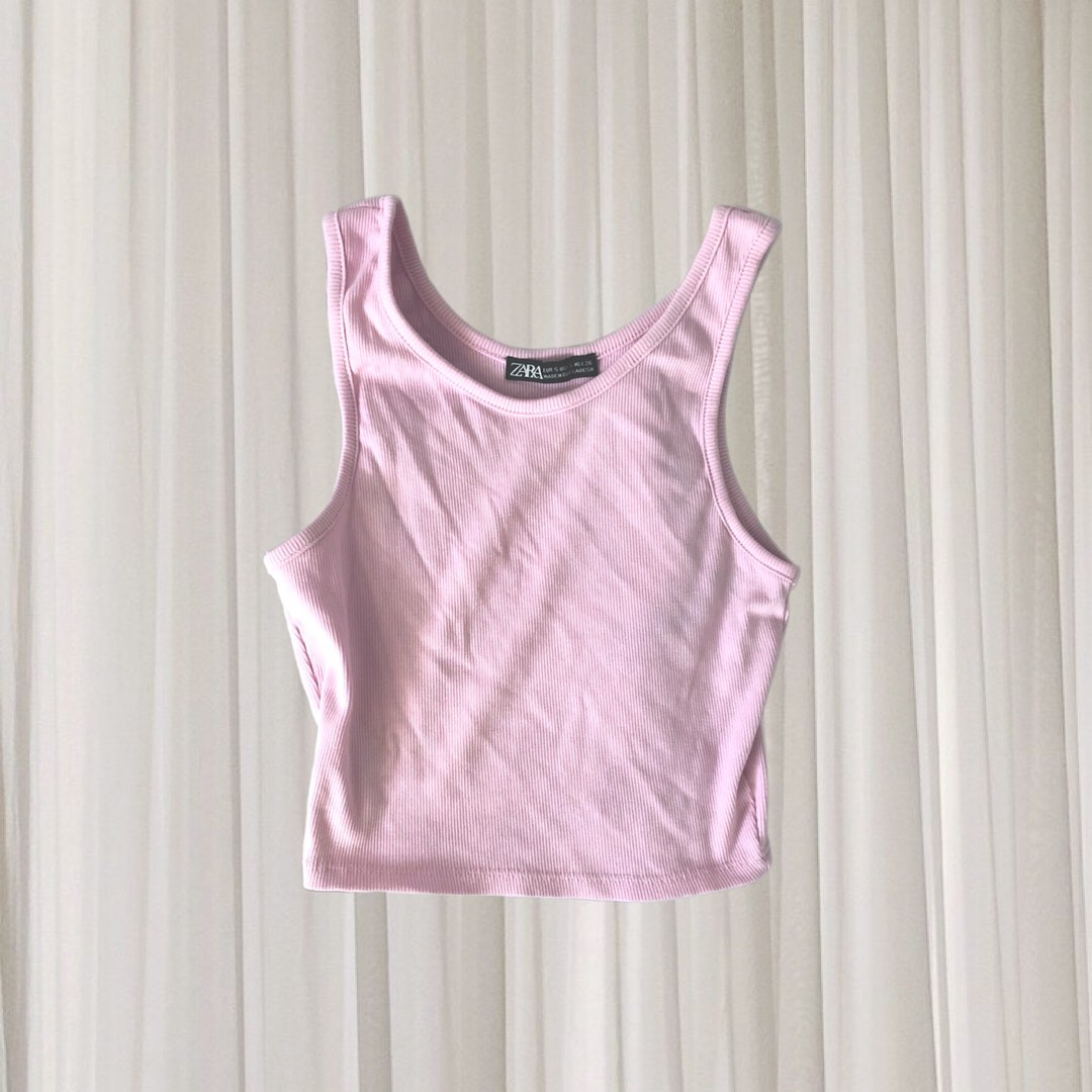 Zara Basic Cropped Pink Halter Top, Women's Fashion, Tops, Sleeveless