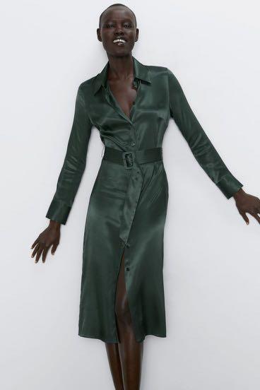 Zara green shop belted dress
