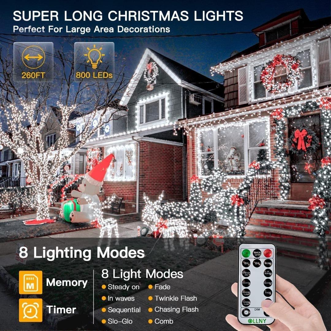 1802] Ollny Christmas Decorations Outdoor Fairy String Lights 80m 800 LED  Warm White Outdoor Waterproof String Lights Mains Powered Plug in with  Remote/Timer Modes for Outside/Garden/Indoor, Furniture  Home Living,