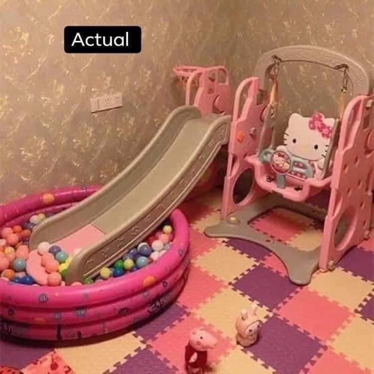 3 in 1 Hello Kitty Playground Swing, Slide and Basketball Hoops for
