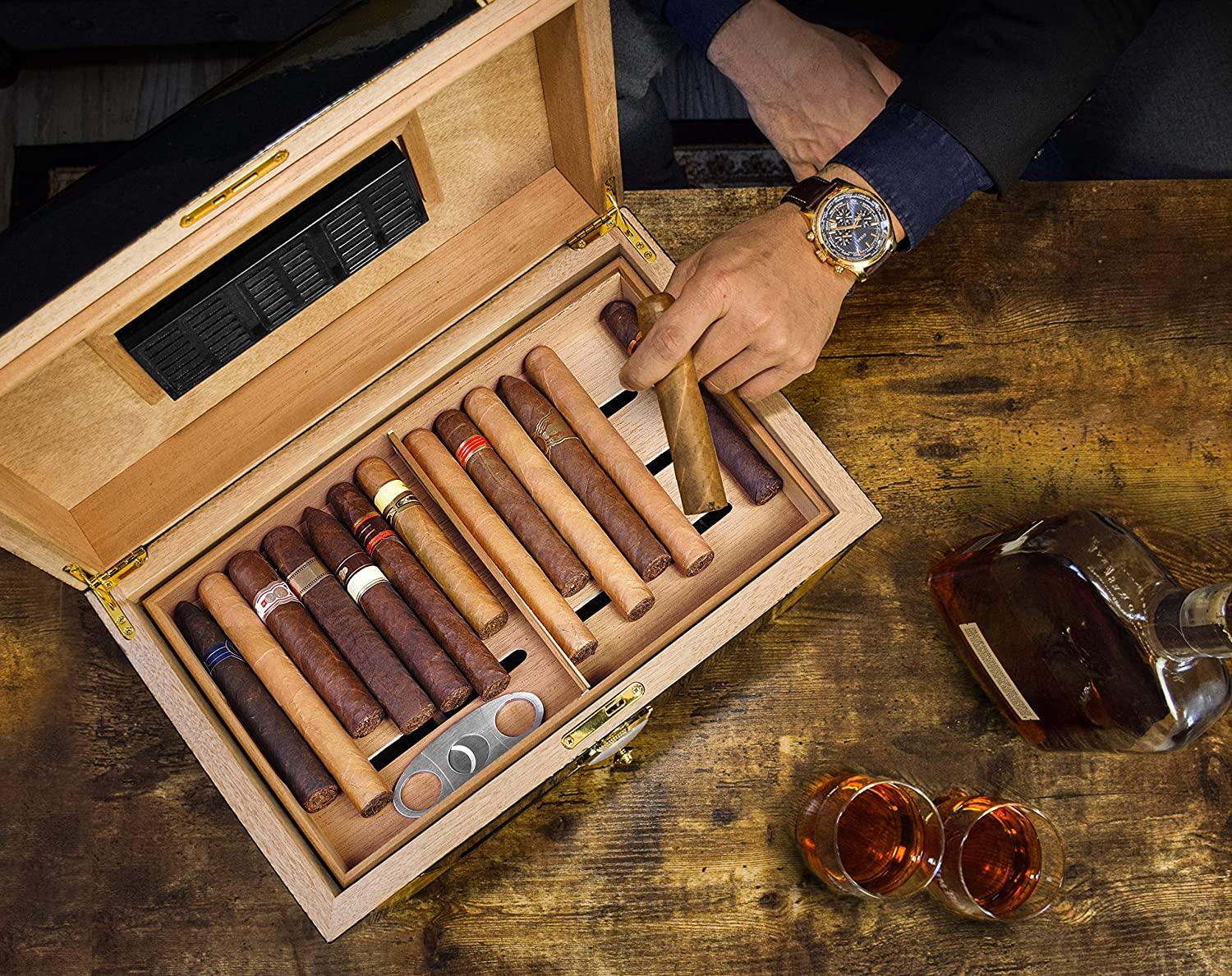 69Bourbons Exotic Cigar Humidor Large Ebony Wood Storage Box with