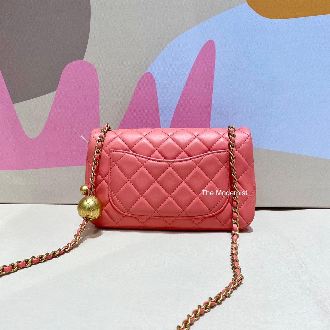 CHANEL Boy Chevron Quilted Leather Small Flap Shoulder Bag Coral pink