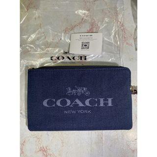 AUTHENTIC Coach Large Corner Zip Wristlet Wallet Denim Blue