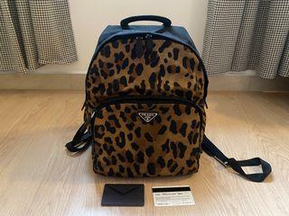 Authentic Prada Leopard Print Logo Nylon Backpack