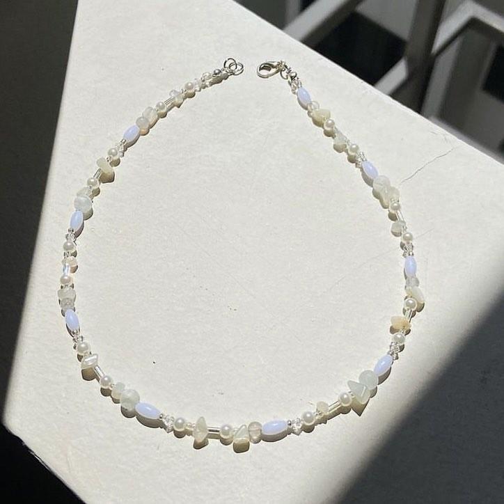 White beaded necklace long cheap