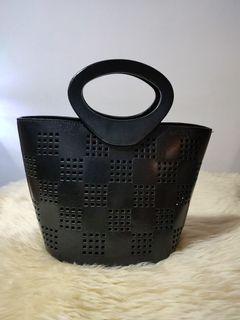 VINCENZO VALENTINO Black Laser Cut Genuine Leather Handbag