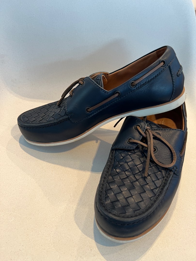 Mens blue store leather boat shoes