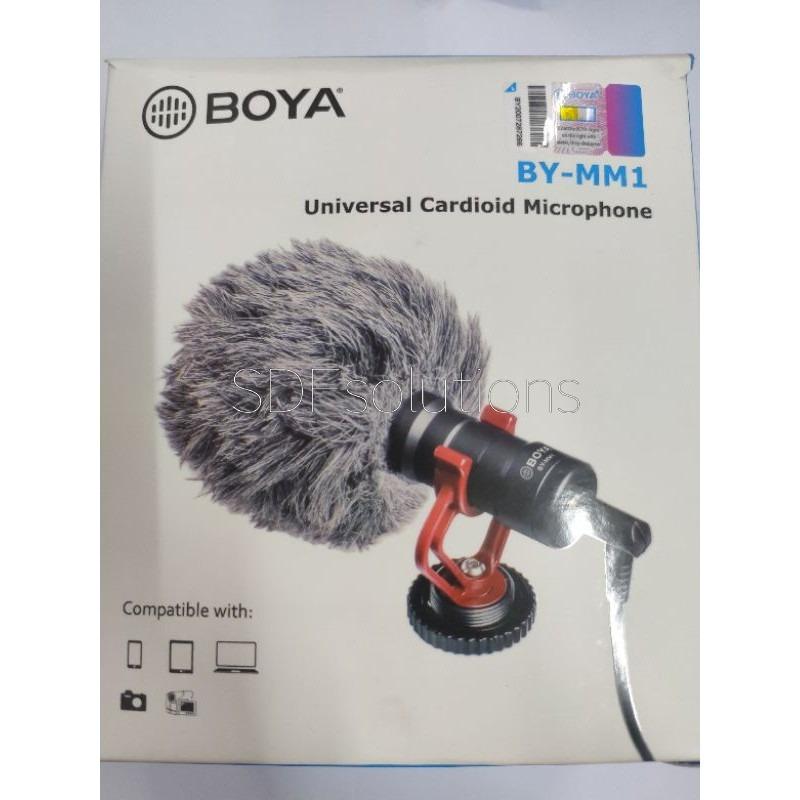 BOYA Microphone BY-MM1 (Category: Microphones) located in Manila. Submitted by sdfsolutions (Listing ID 1185070312, Image 1). Description: Features Compatiable with Smartphones, Tablets, DSLR, Cameras, Consumer Camcorders, audio recorders etc. Compact and Lightweight Directional Mic - Rugged Metal Construction - No Battery Required - Professional Furry Windshield Included Specifications Polar pattern: Frequency Response: Sensitivity: Signal to No