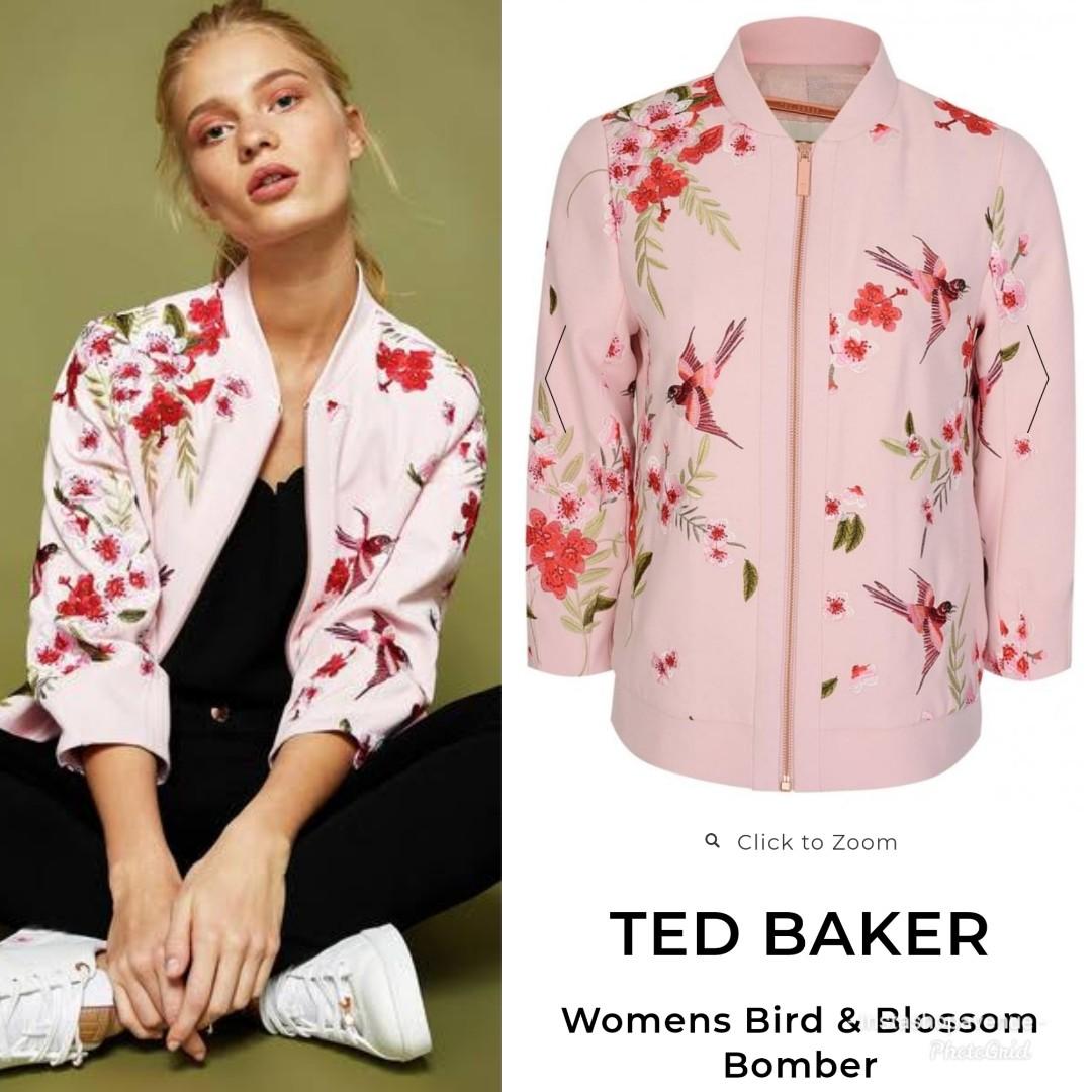 BRAND NEW TED BAKER PINK FLORAL EMBROIDERED BOMBER JACKET
