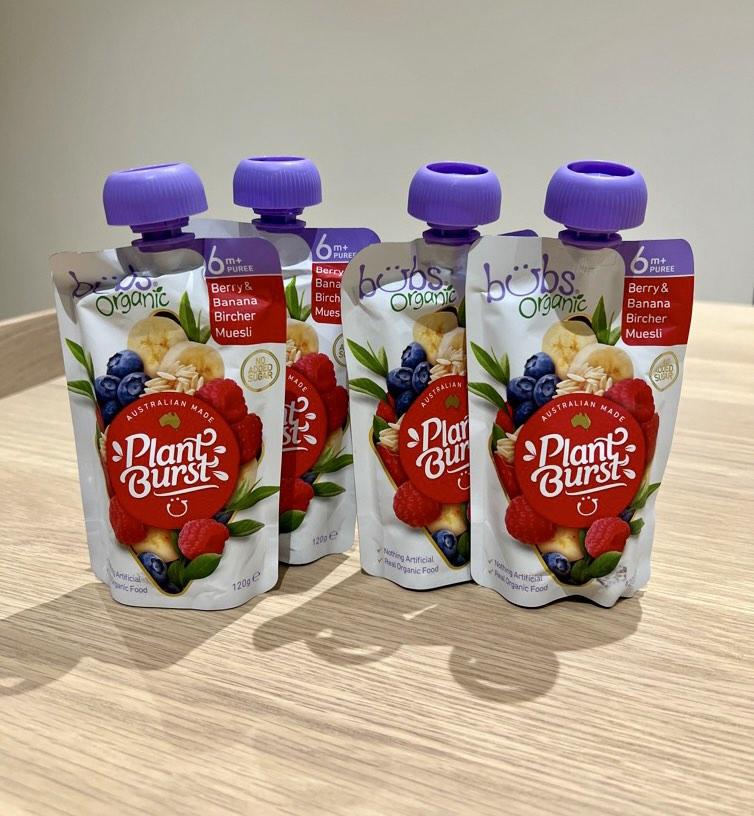 4 pieces BUBS Organic Pouches Berry Banana Bircher Muesli