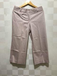 Celana Bahan Katun Panjang 7/8 Motif Garis-Garis Kasual Formal
