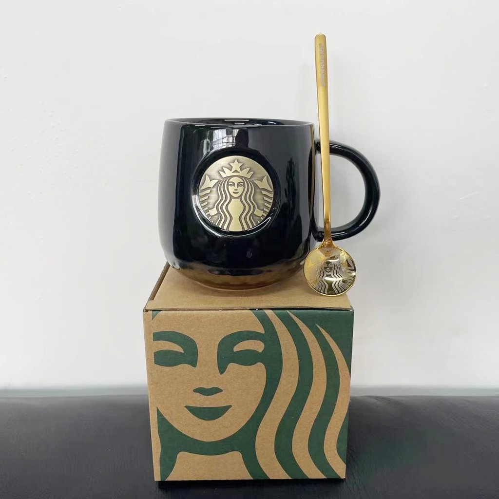 Ceramic Mug Starbucks Cup in gift boxes Coffee Cup Mermaid Brass