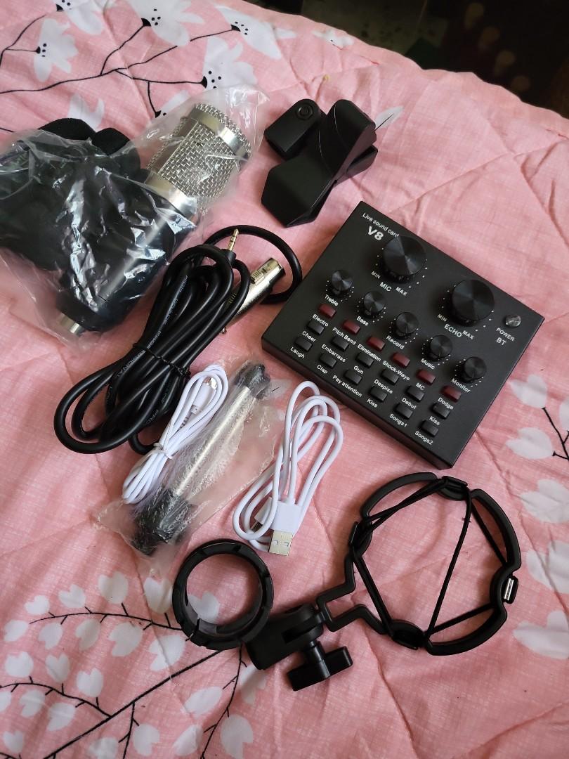Condenser mic with live sound card v8, Audio, Microphones on Carousell