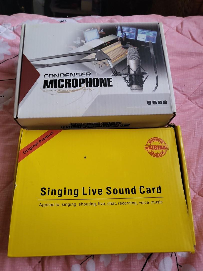 Condenser mic with live sound card v8, Audio, Microphones on Carousell