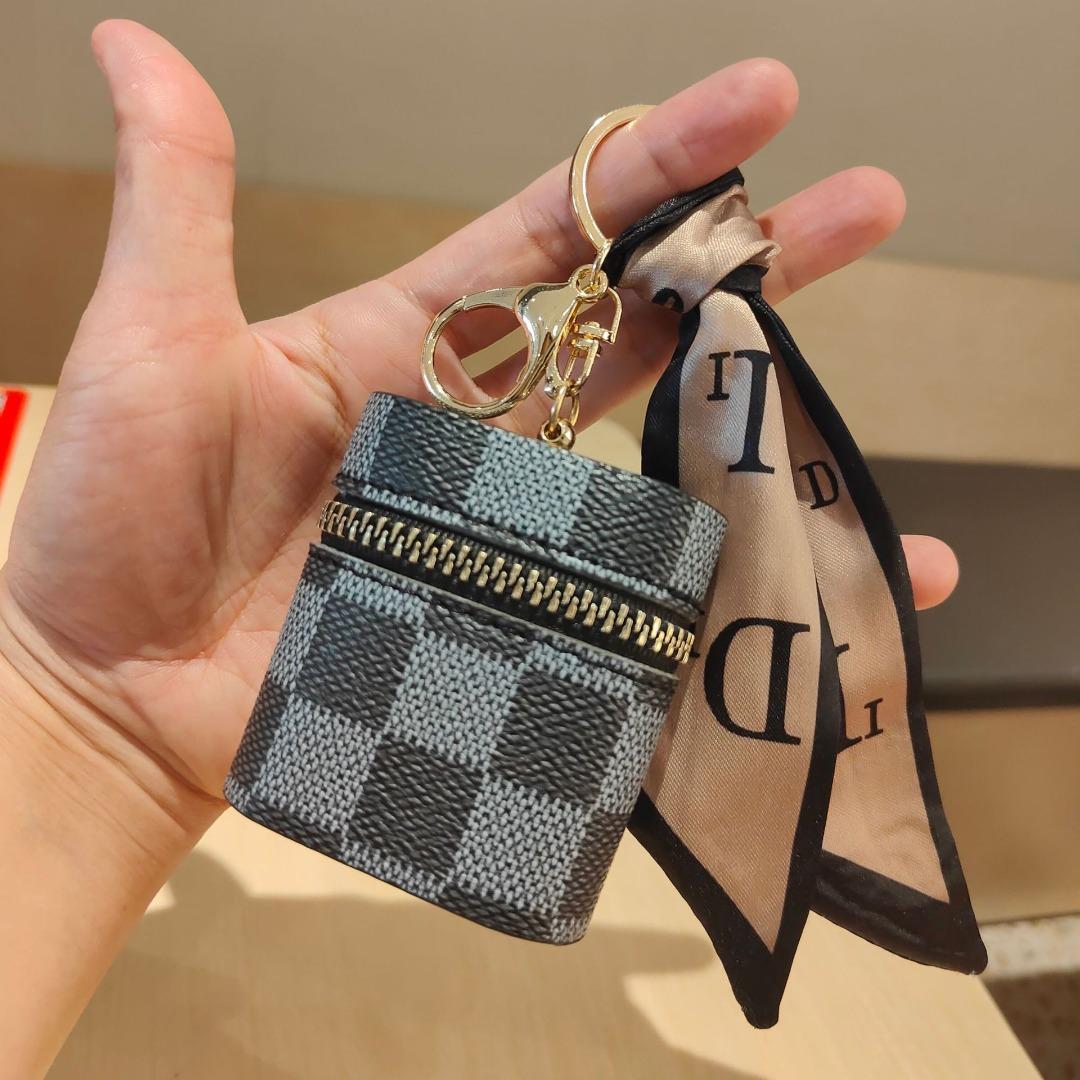 Creative Luxury Leather Plaid Mini Lipstick Bags Keychain Fashion