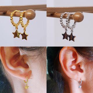 Gold Plated Over 925 Sterling Silver Simple cute dangle star huggie hoop earrings