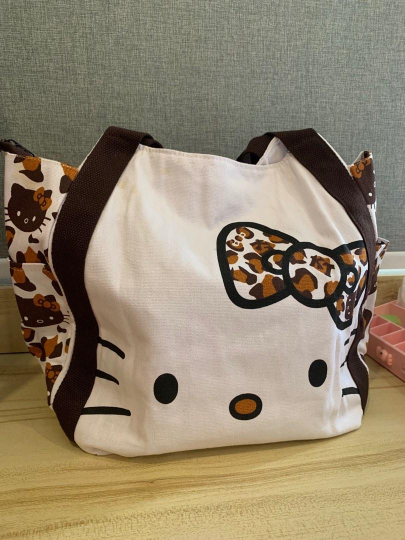Hello Kitty Leopard Print Design Tote Bag with Zipper, Women's Fashion