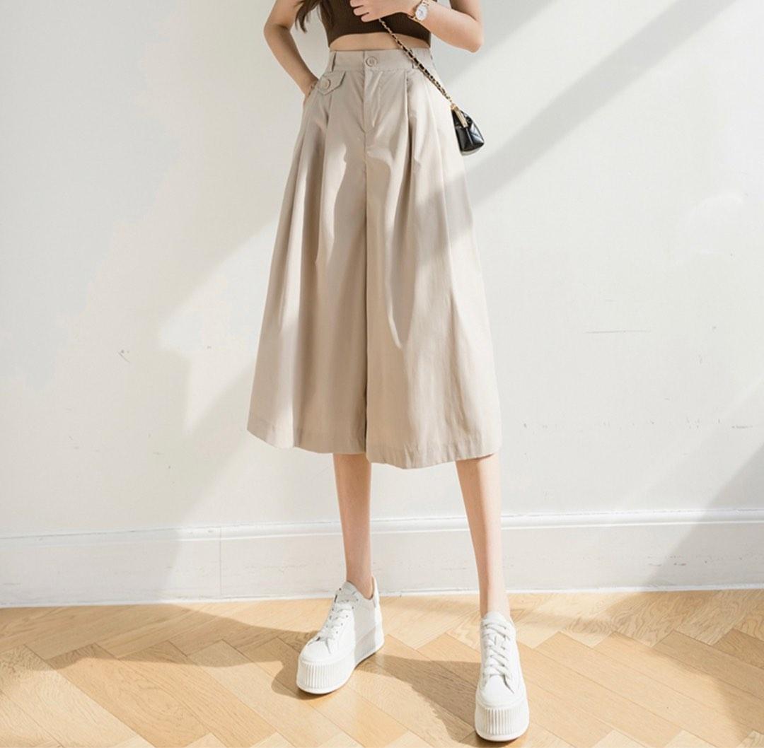 High Waist Wide Leg Khaki Pants, Women's Fashion, Bottoms, Other