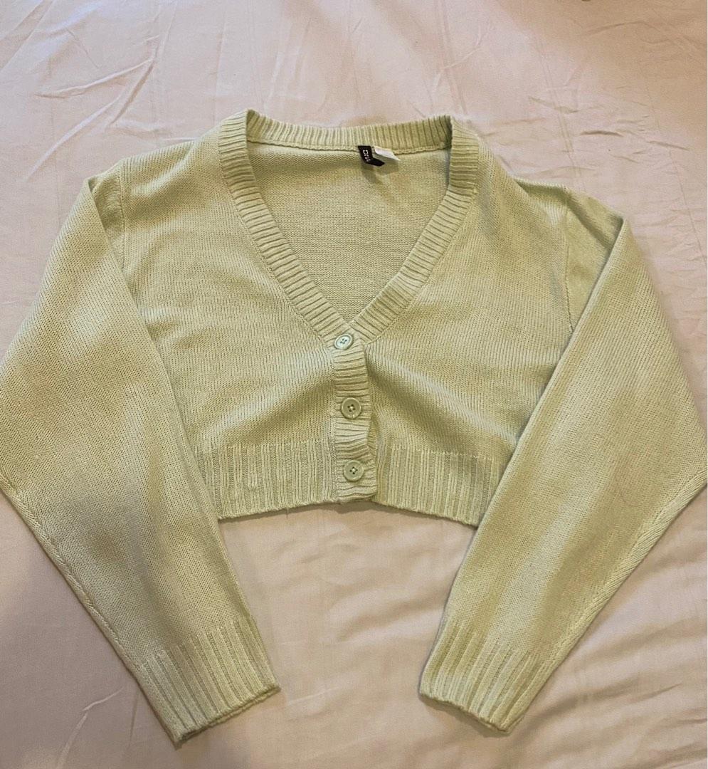 h m cropped knitted green cardigan Women s Fashion Coats