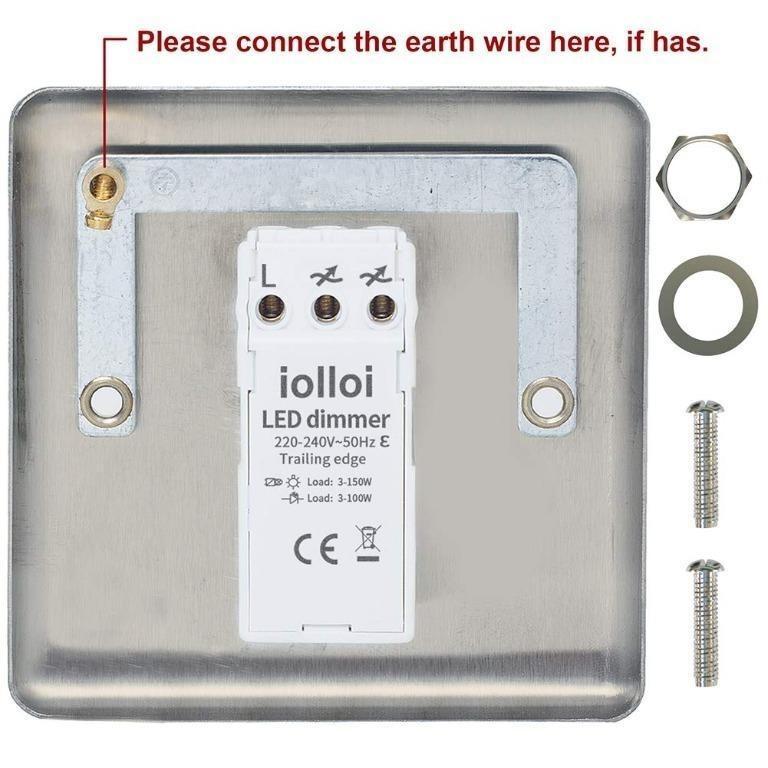 K18 Silver iolloi LED Dimmer Switch 1 Gang, Push on/Off Rotary Trailing