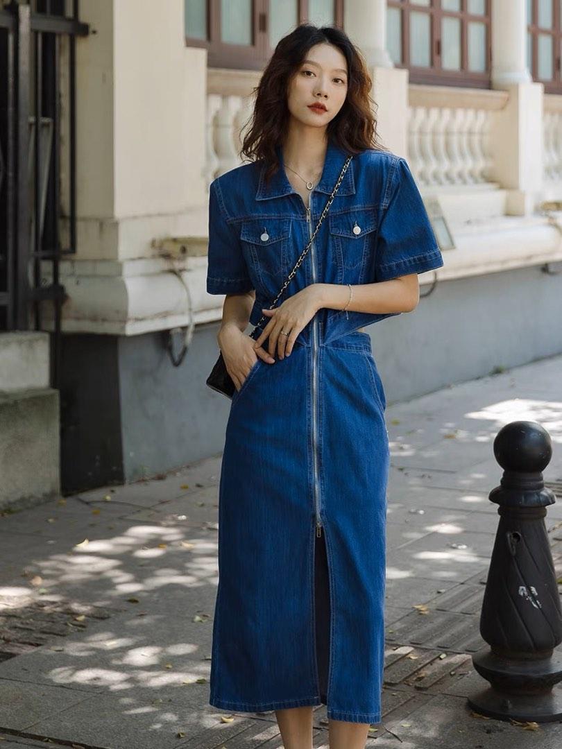 Stylish zipper denim shirts top