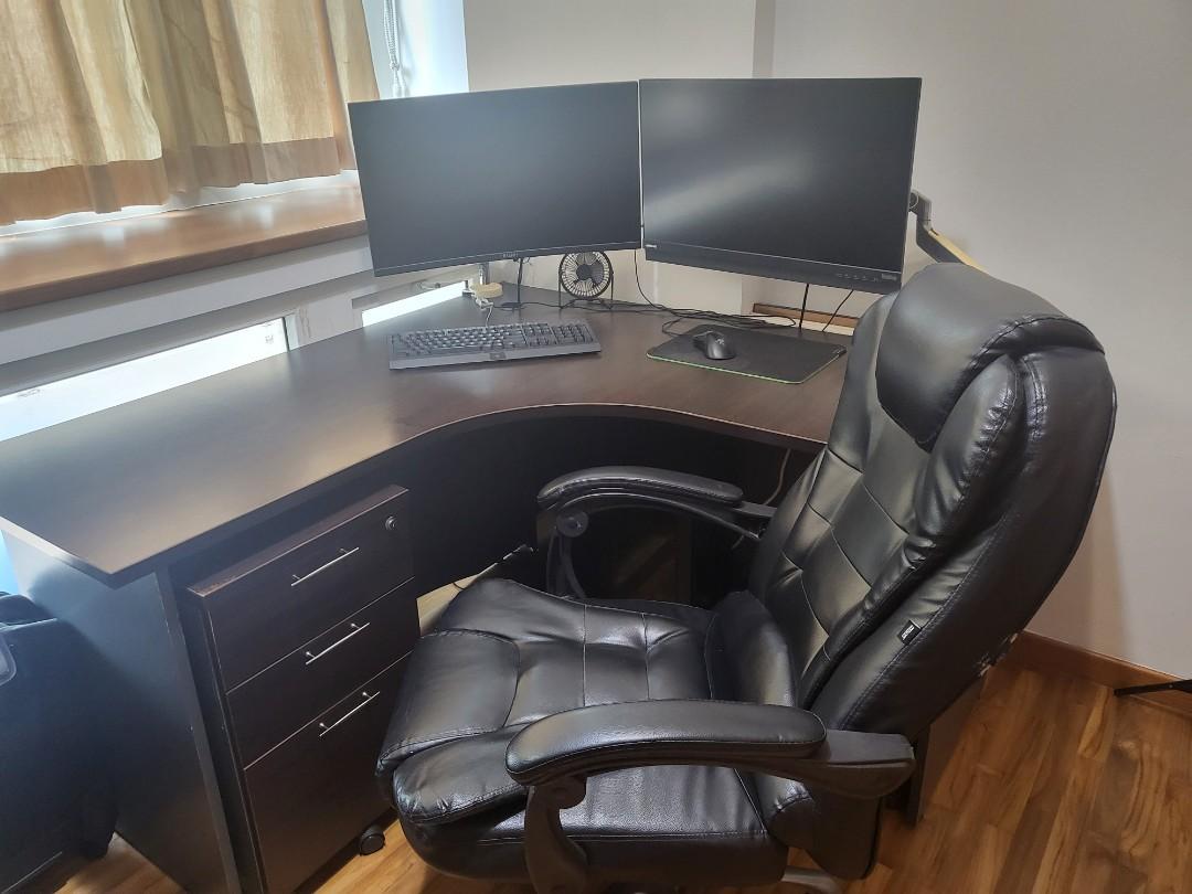 L shape computer table with leather chair for sale, Furniture & Home ...