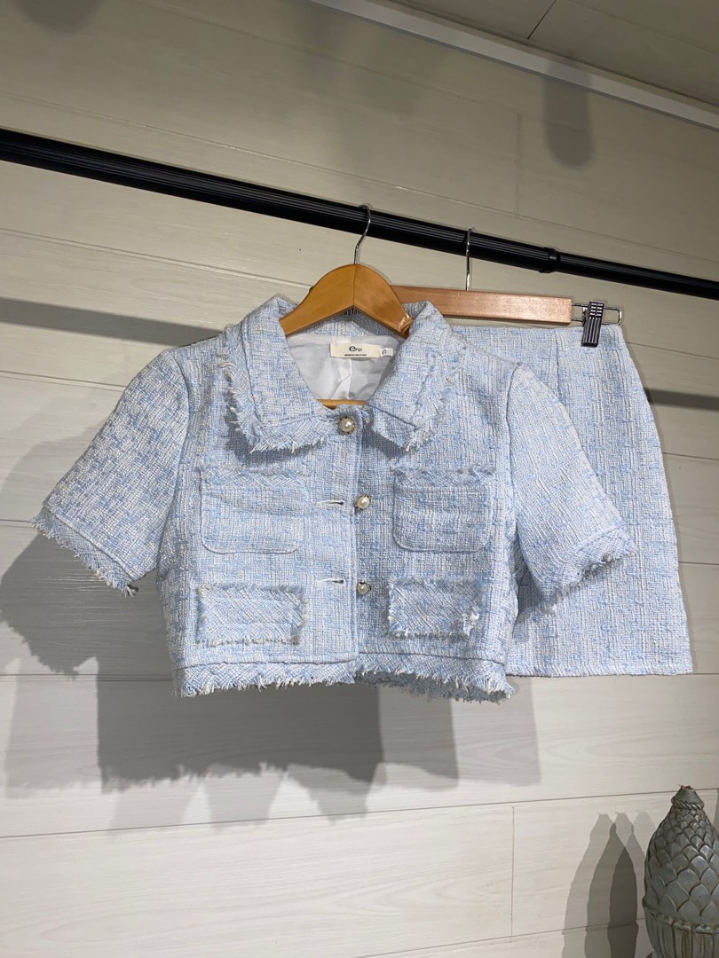 Light Blue tweed set, Women's Fashion, Dresses & Sets, Sets or Coordinates on Carousell