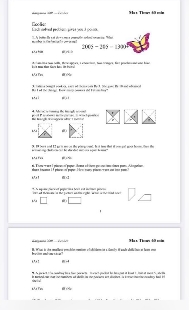 Math kangaroo all levels past year papers, Hobbies & Toys, Books & Magazines, Assessment Books