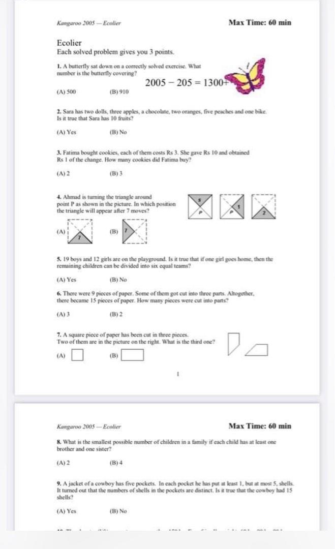 Math Kangaroo 2025 Past Papers Jania Marcellina