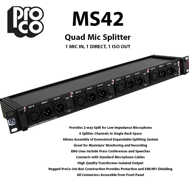 MS42 4 CHANNEL 2 WAY MICROPHONE SPLITTER ( 1U), Audio, Other Audio ...