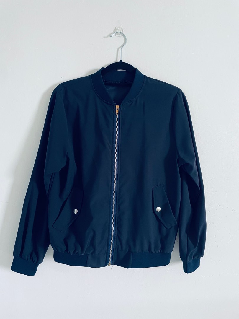 Navy Blue Bomber Jacket, Women's Fashion, Coats, Jackets and Outerwear