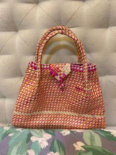 Orange and Pink Woven Wicker Bag