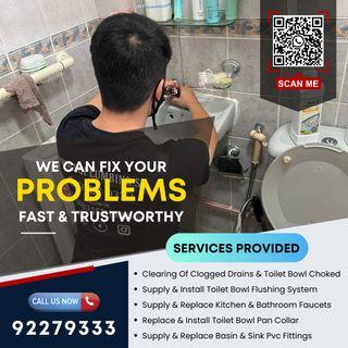 PLUMBER & PLUMBING AT YOUR SERVICE: CHOKE, TAPS, FLUSHING CISTERN, SEWAGE PIPES