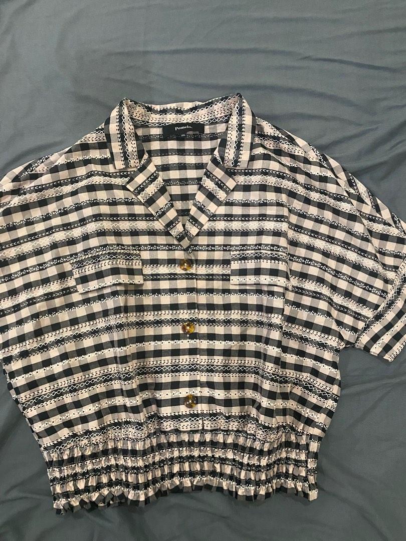 Pomelo singapore gingham smock top, Women's Fashion, Tops, Blouses on