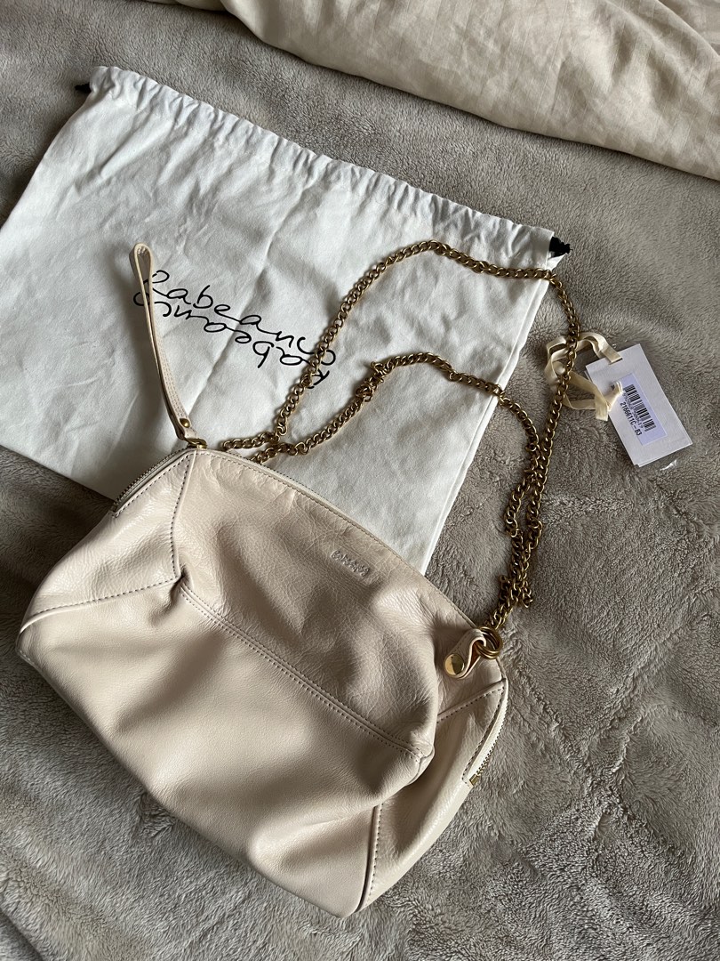 Rabeanco leather chain shoulder/ sling bag in beige, off white colour, Women's Fashion, Bags