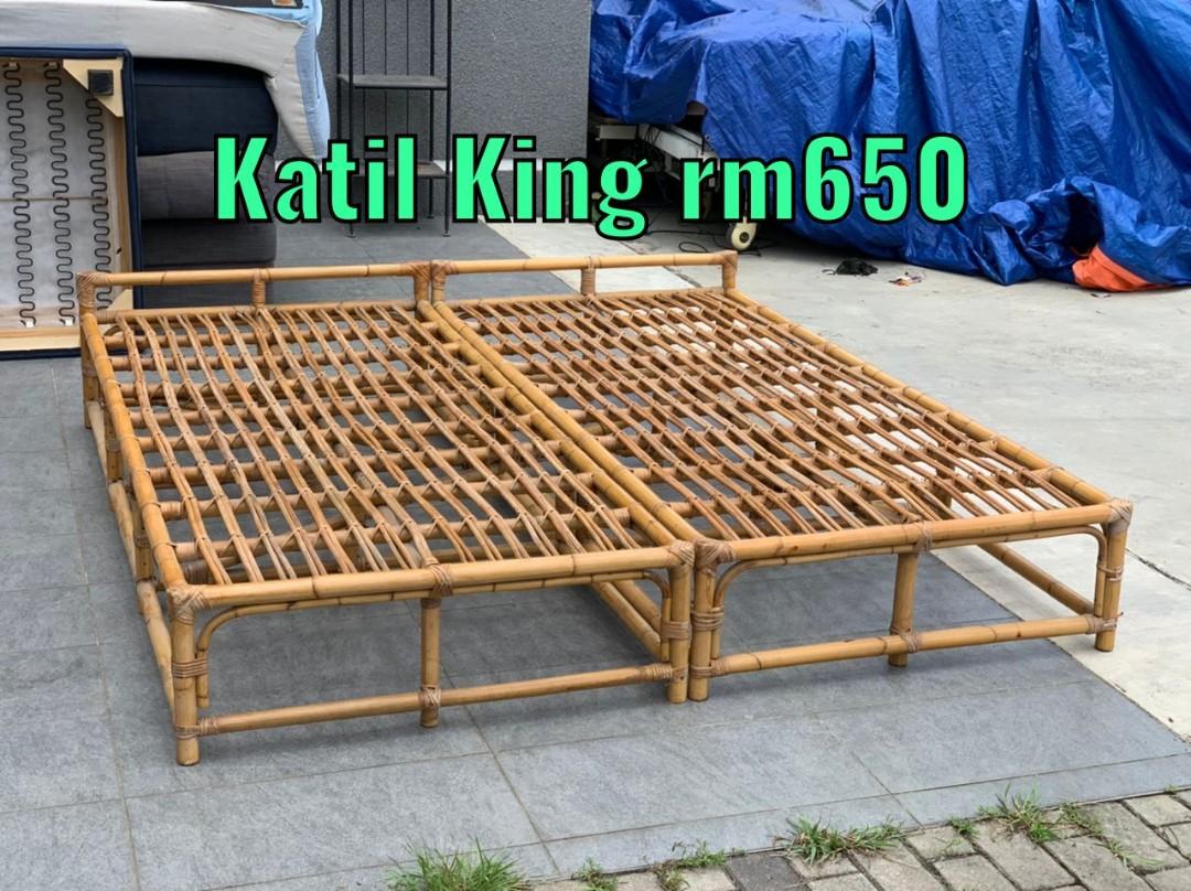 Rattan king bed, Furniture & Home Living, Furniture, Bed Frames