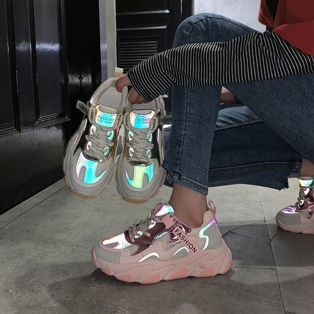 Reflective Sneakers Korean Women s Breathable Mesh Shoes