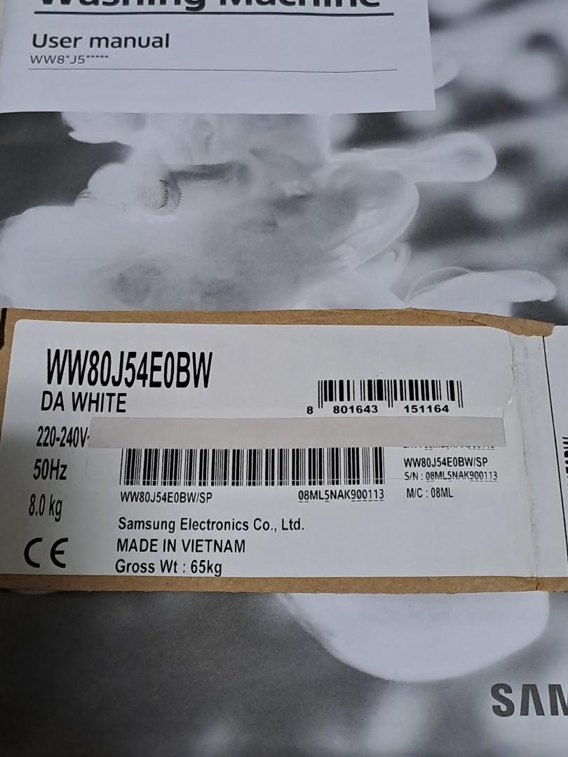 Samsung Front Load Washing Machine WW80J54EOBW/SP (8KG) EcoBubble