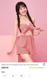 SHEIN 2 piece checkered red crop top self tied