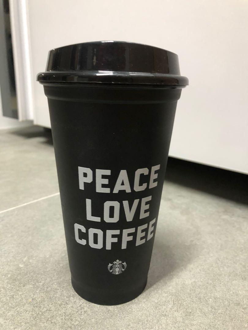 Starbucks Peace, Love, Coffee plastic cup with Lid, Furniture & Home
