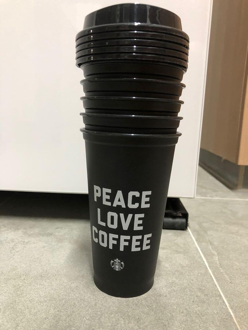 Starbucks - Peace, Love, Coffee plastic cup with Lid, Furniture & Home  Living, Kitchenware & Tableware, Water Bottles & Tumblers on Carousell