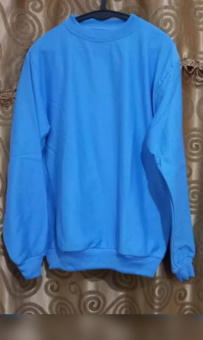 Sweater crewneck jaket polos unisex pria wanita tanpa hoodie biru