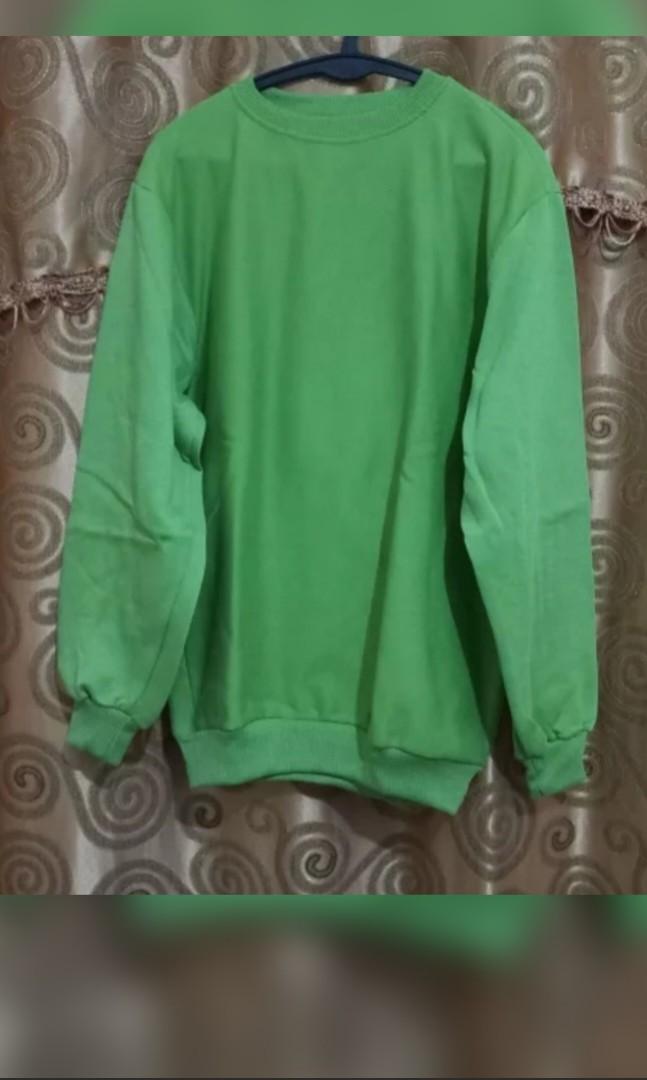 Sweater crewneck jaket polos unisex pria wanita tanpa hoodie hijau