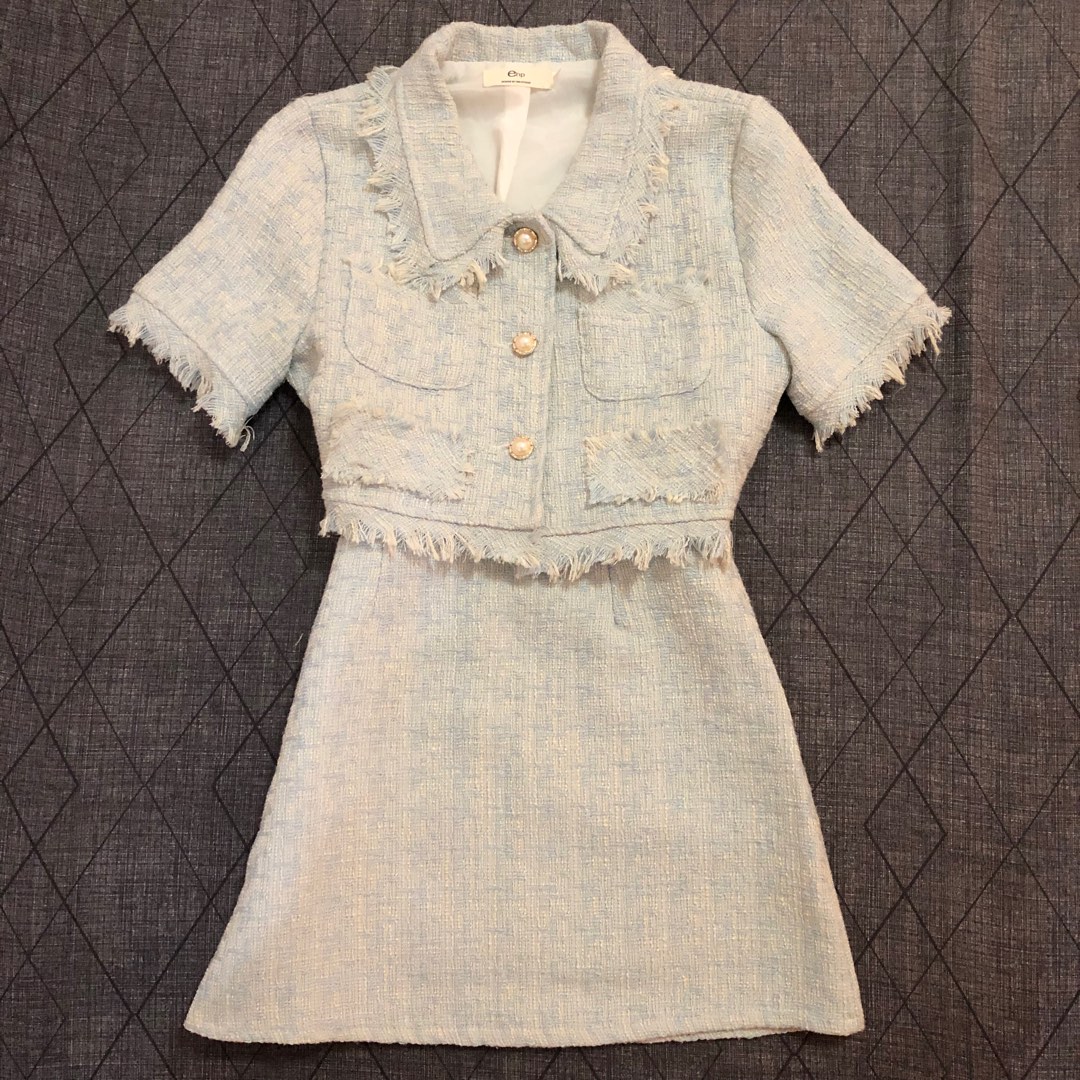 Tweed Crop Top + Mini Skirt (Two Piece Tweed Terno Outfit), Women's