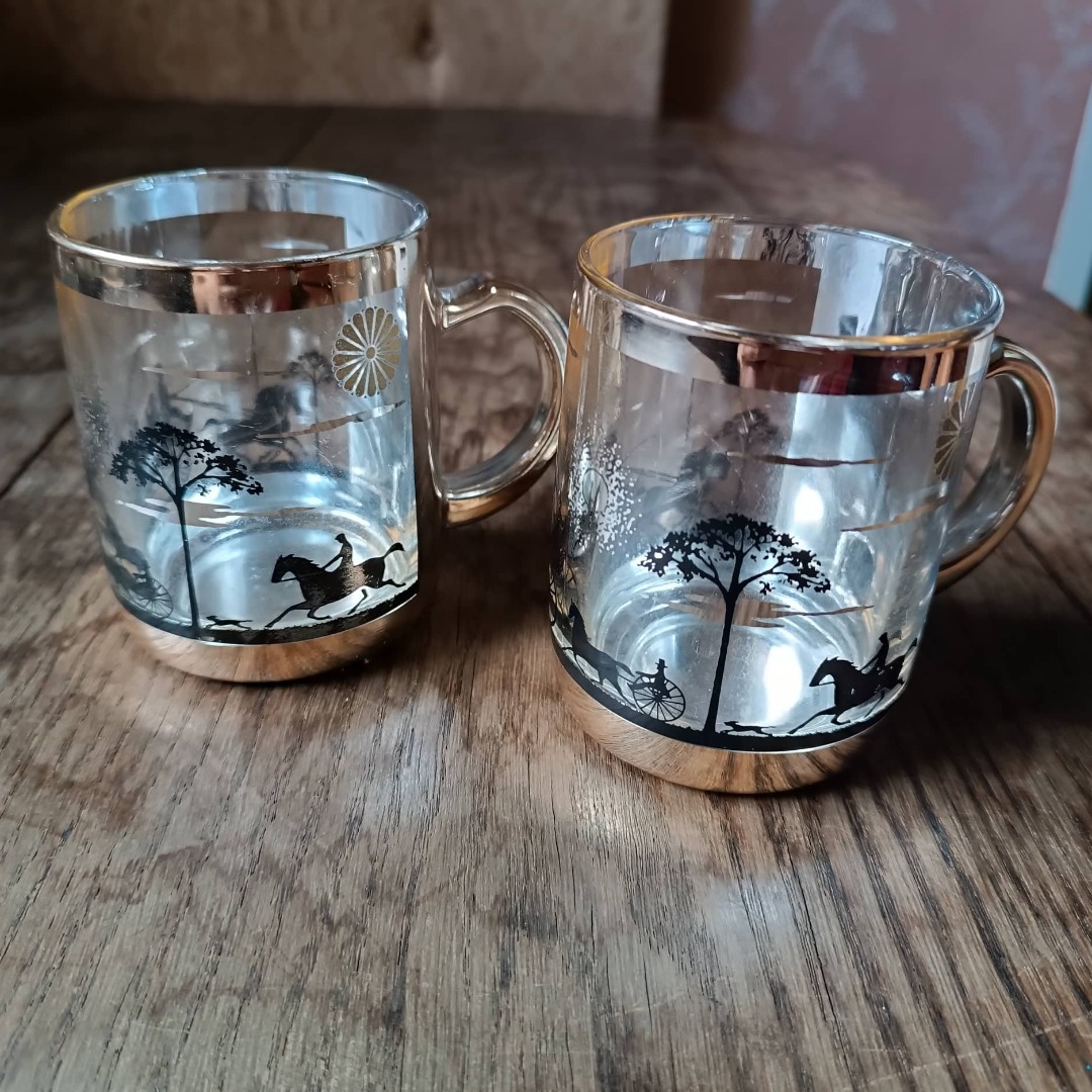 Vintage Stage Coach Silhouette Mugs Pair, Furniture & Home Living ...